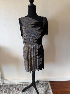 GUC FREE PEOPLE Black Patterned One-Shoulder Dress SIZE SMALL